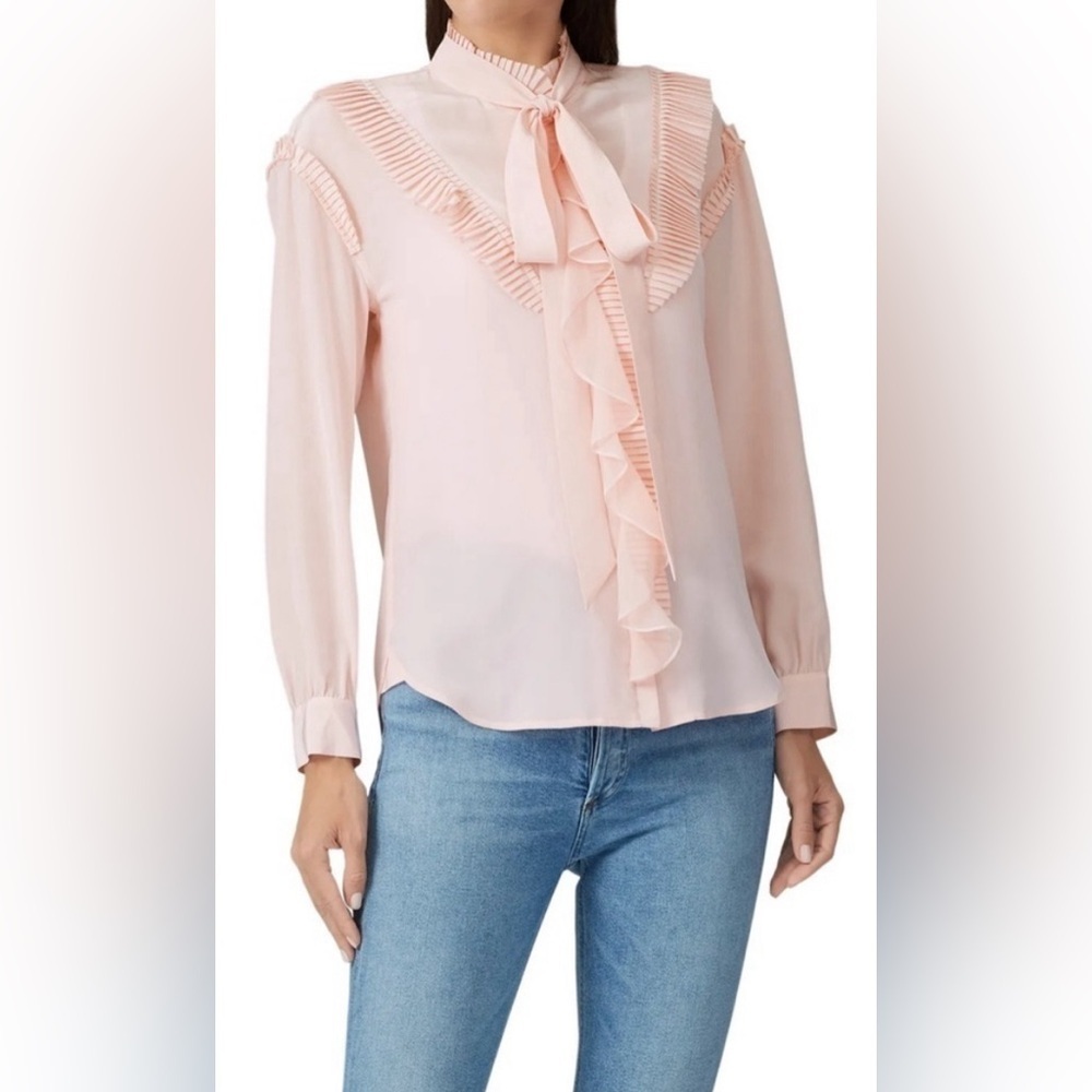 Coach Prairie Pastel Pink Ruffled Long Sleeve Button Down Shirt Size 2 Two